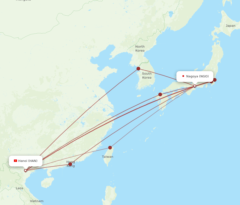 HAN to NGO flights and routes map