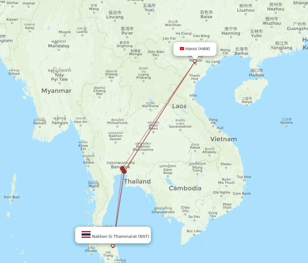 HAN-NST flight routes