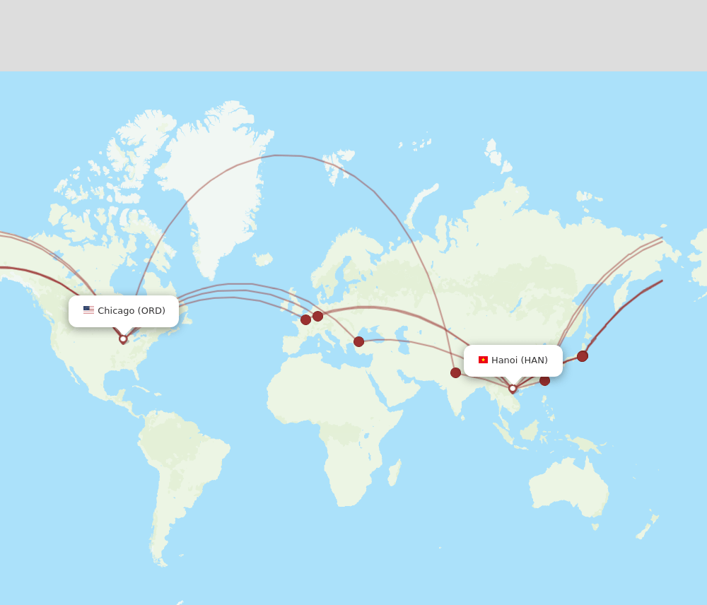 HAN to ORD flights and routes map