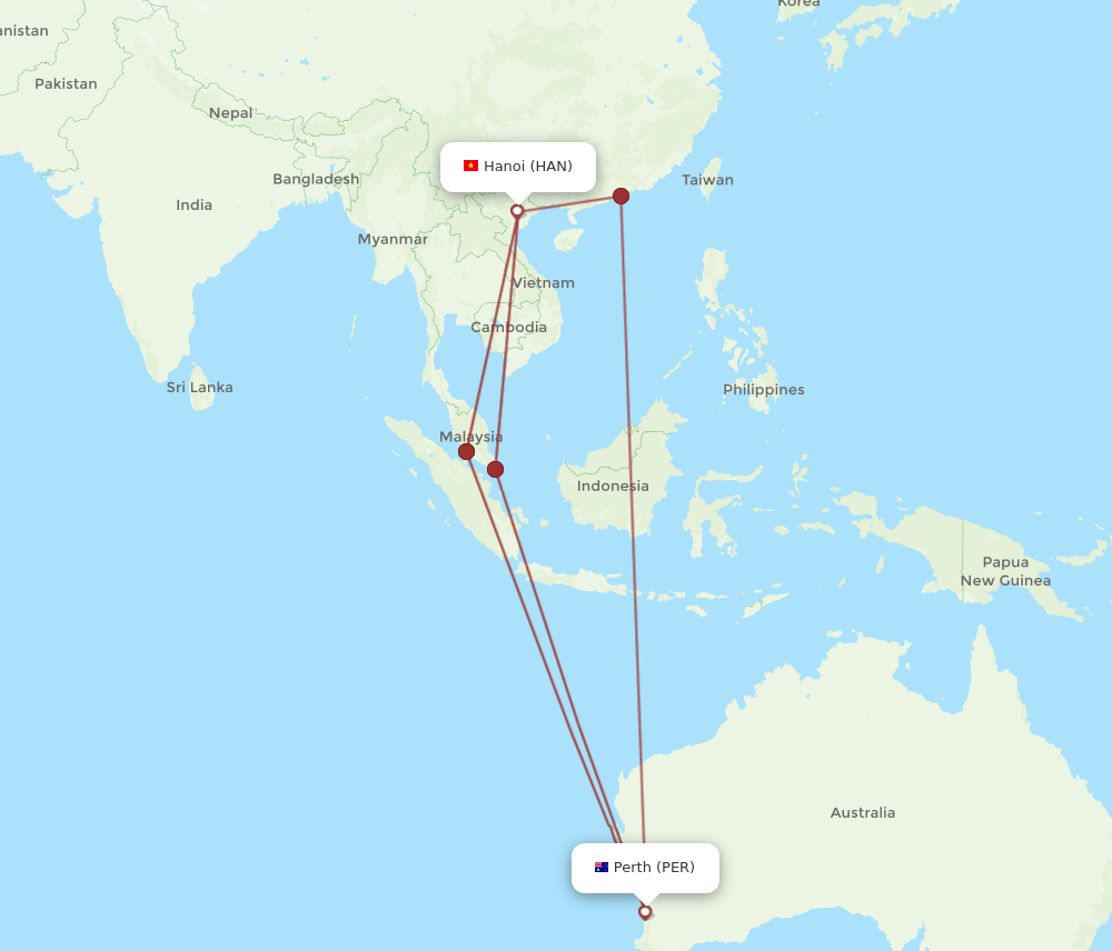 HAN-PER flight routes