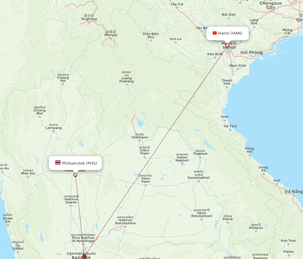 HAN to PHS flights and routes map