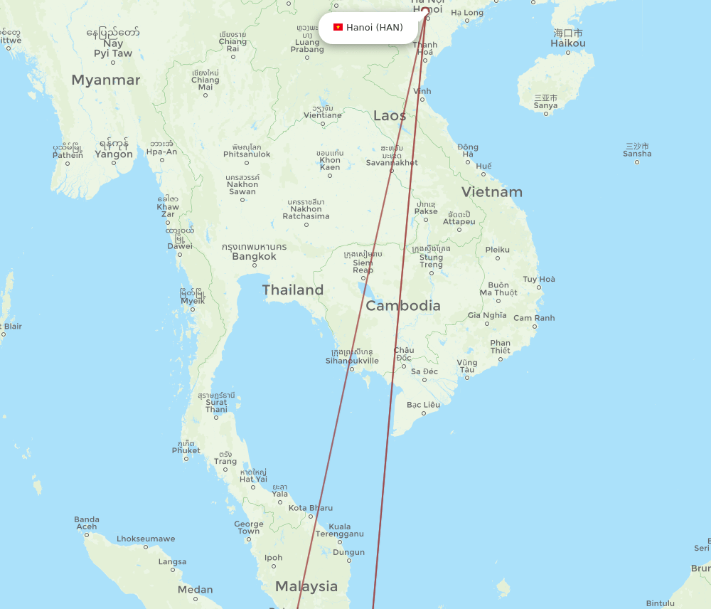 HAN-PKU flight routes