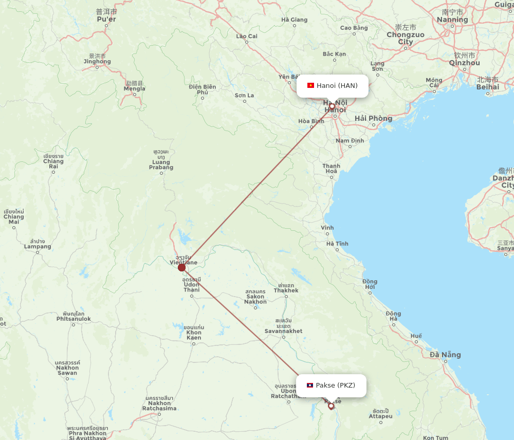 HAN to PKZ flights and routes map