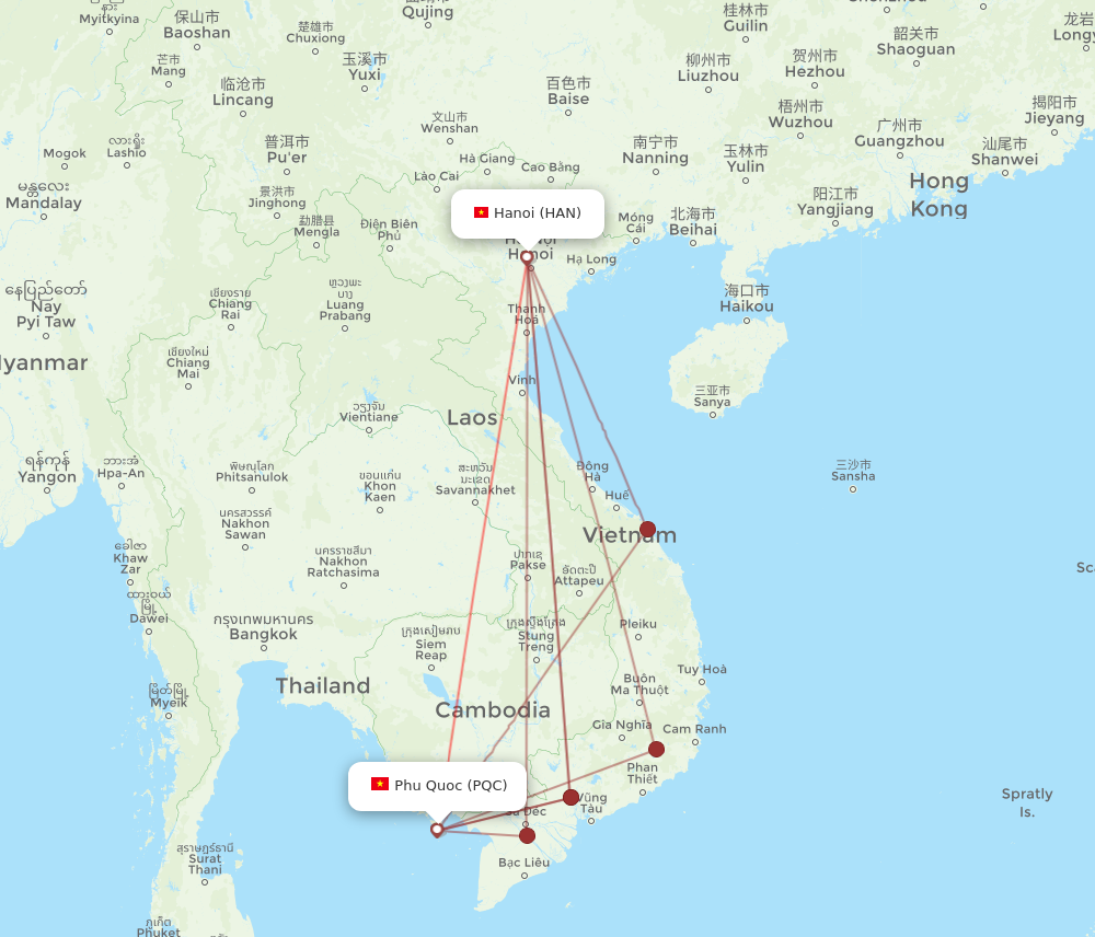 HAN to PQC flights and routes map