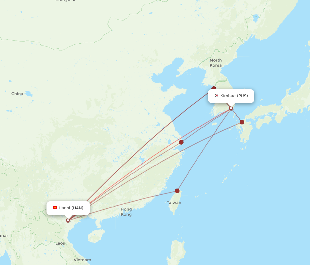 HAN to PUS flights and routes map