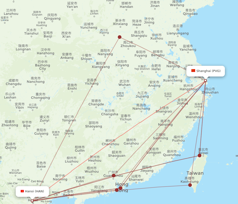 HAN-PVG flight routes