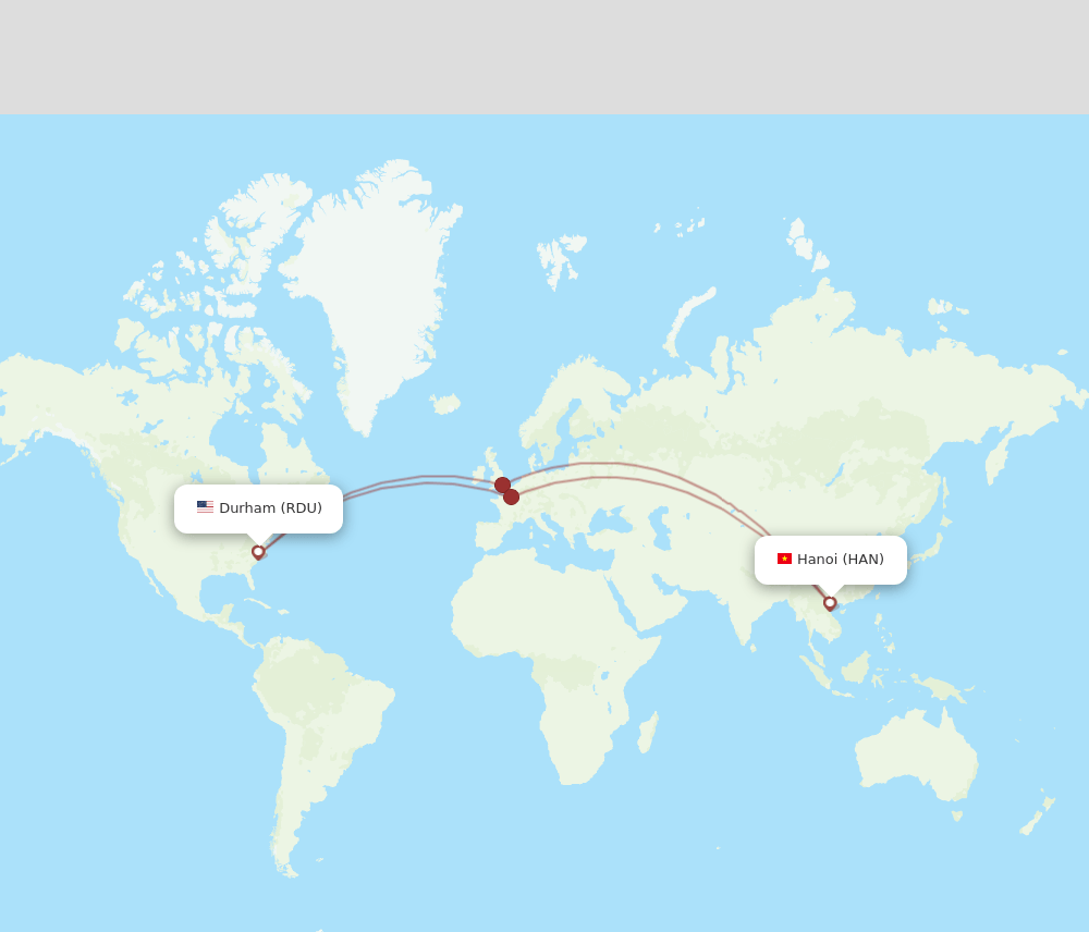 HAN-RDU flight routes