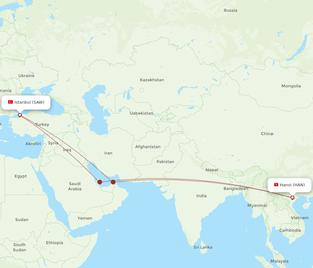 HAN-SAW flight routes