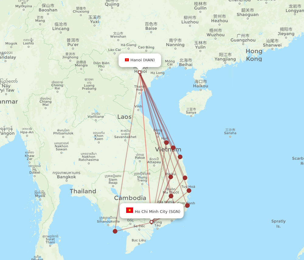 HAN to SGN flights and routes map
