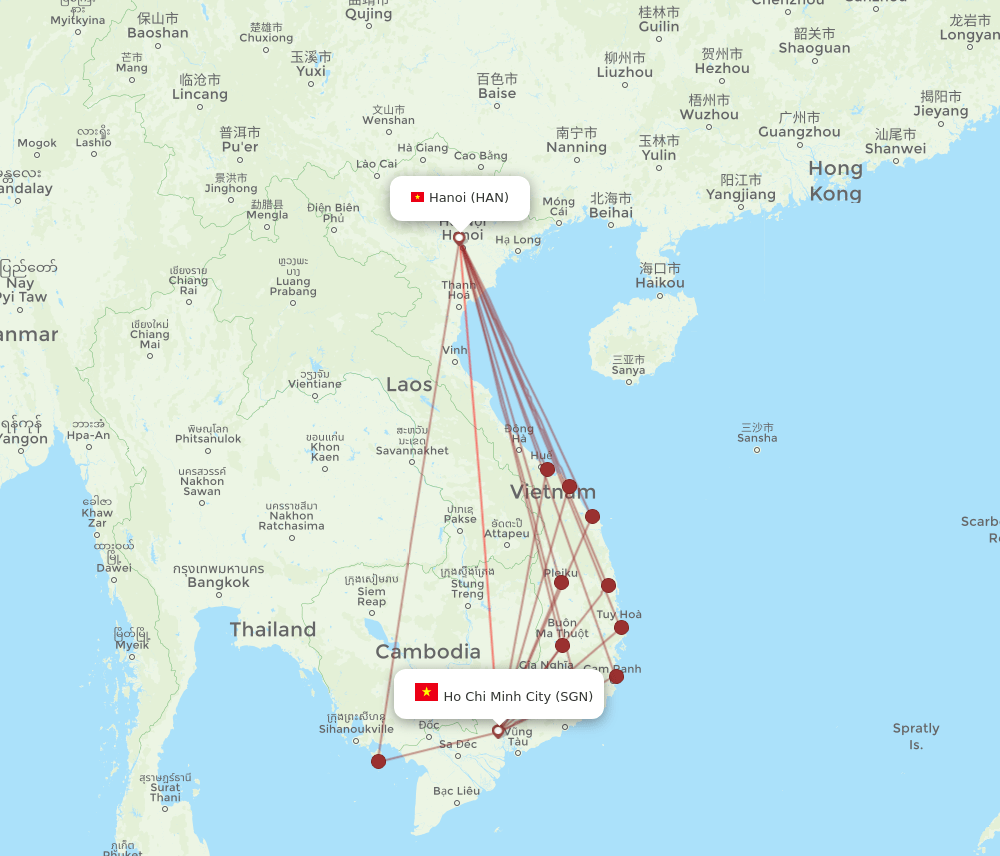 HAN to SGN flights and routes map