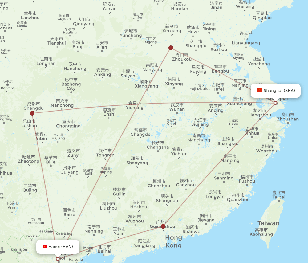 HAN-SHA flight routes