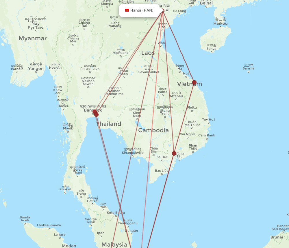 HAN to SIN flights and routes map