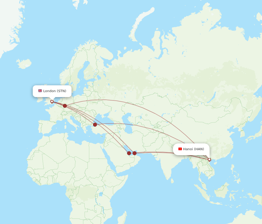 HAN-STN flight routes