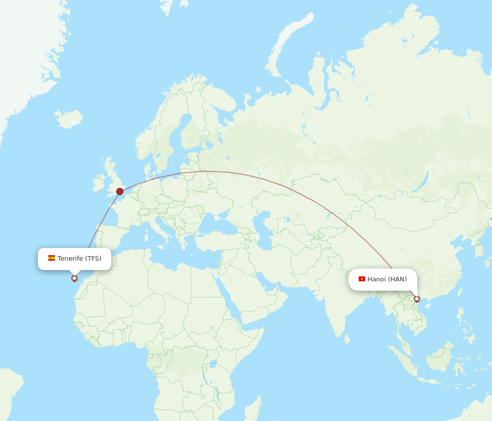 TFS to HAN flights and routes map