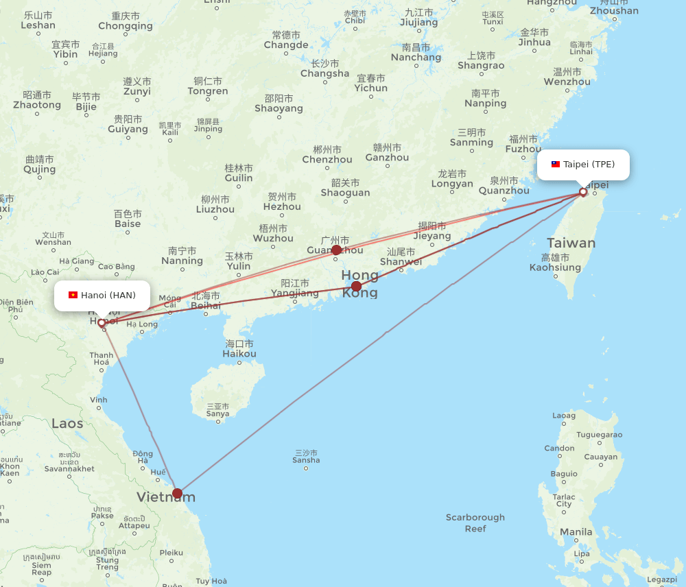 HAN-TPE flight routes