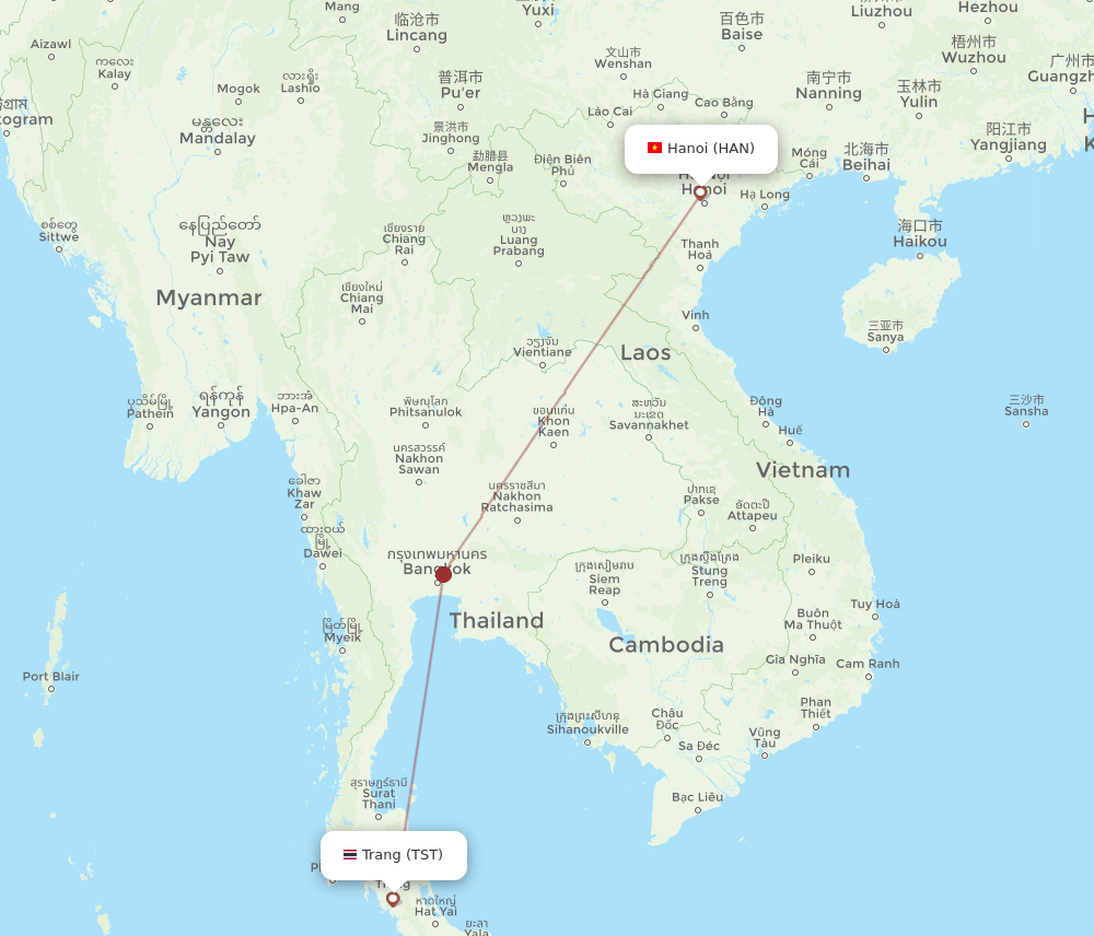 HAN to TST flights and routes map