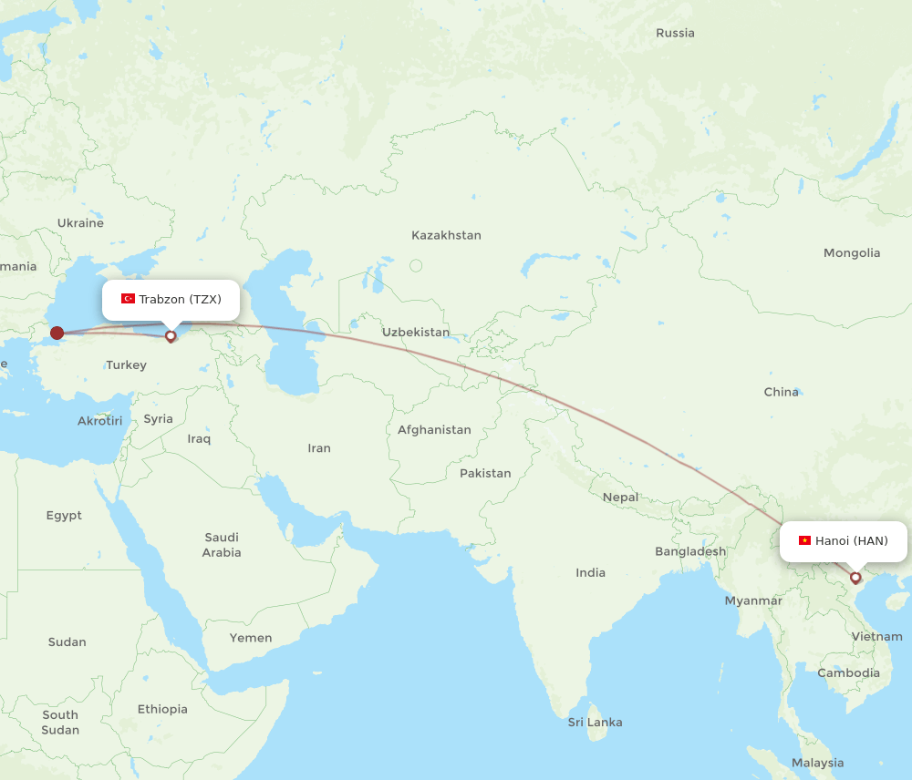 HAN-TZX flight routes