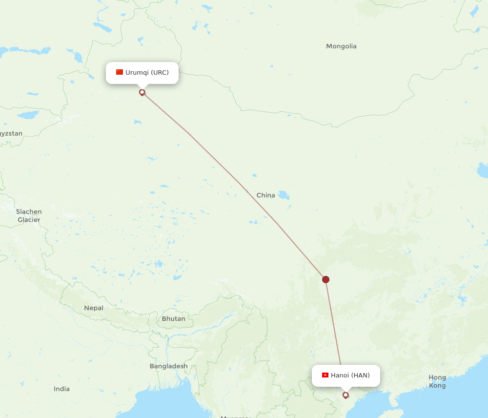 HAN-URC flight routes