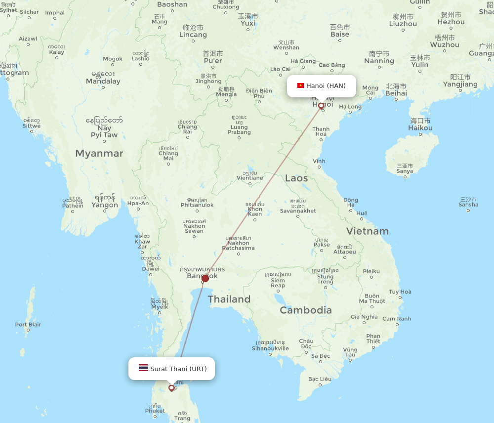 HAN to URT flights and routes map