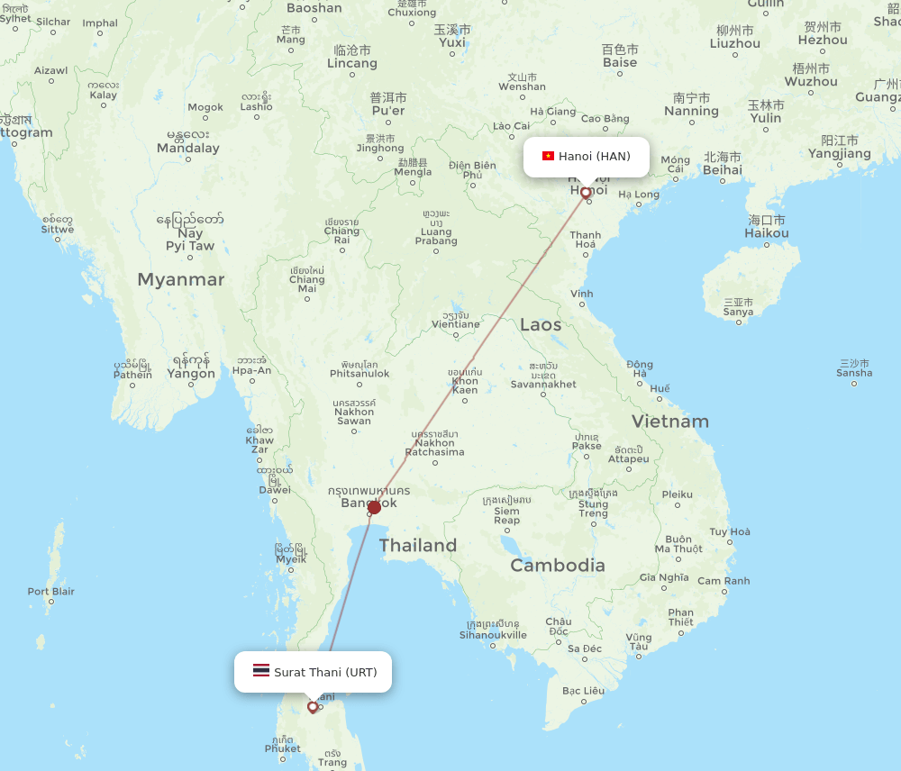 HAN-URT flight routes