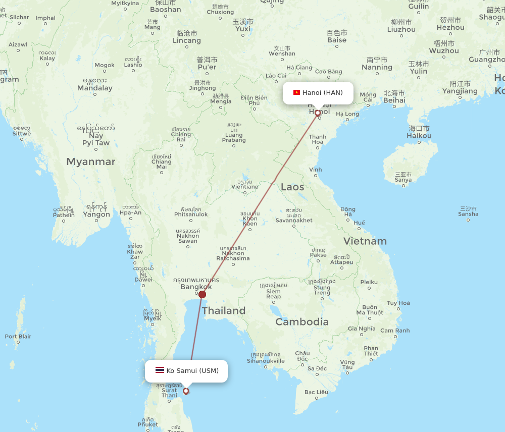 HAN to USM flights and routes map