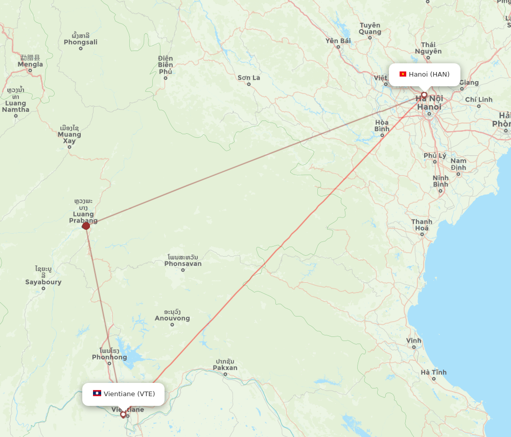 HAN to VTE flights and routes map