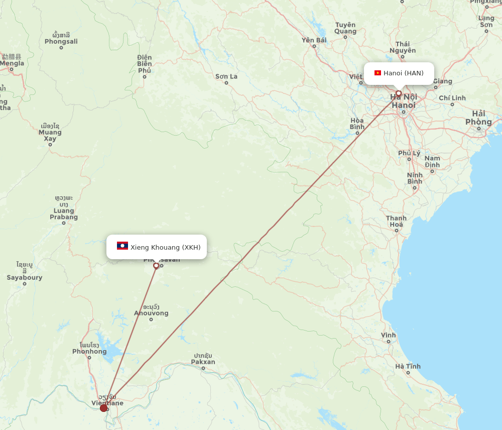 HAN to XKH flights and routes map