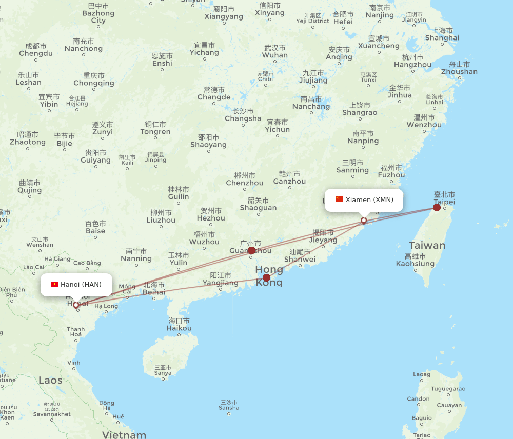 HAN-XMN flight routes