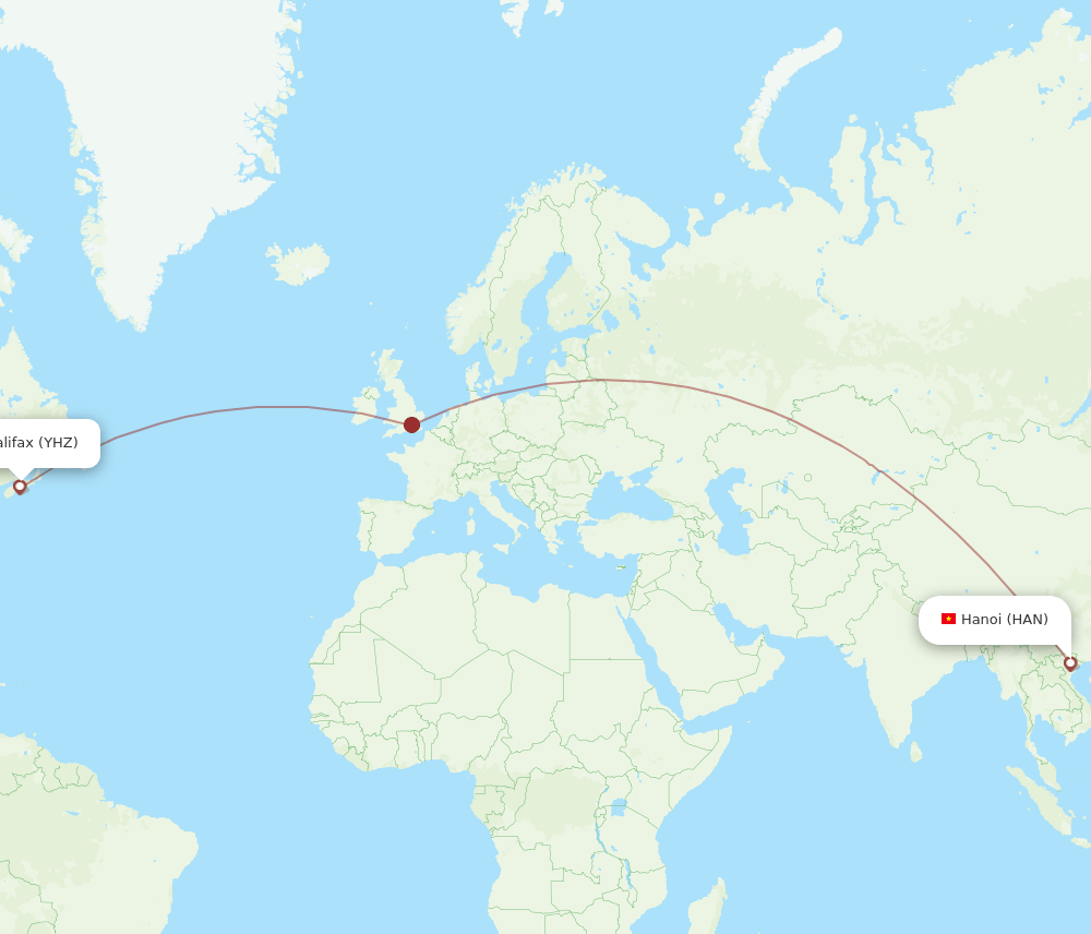 Halifax - Hanoi route map and flight paths