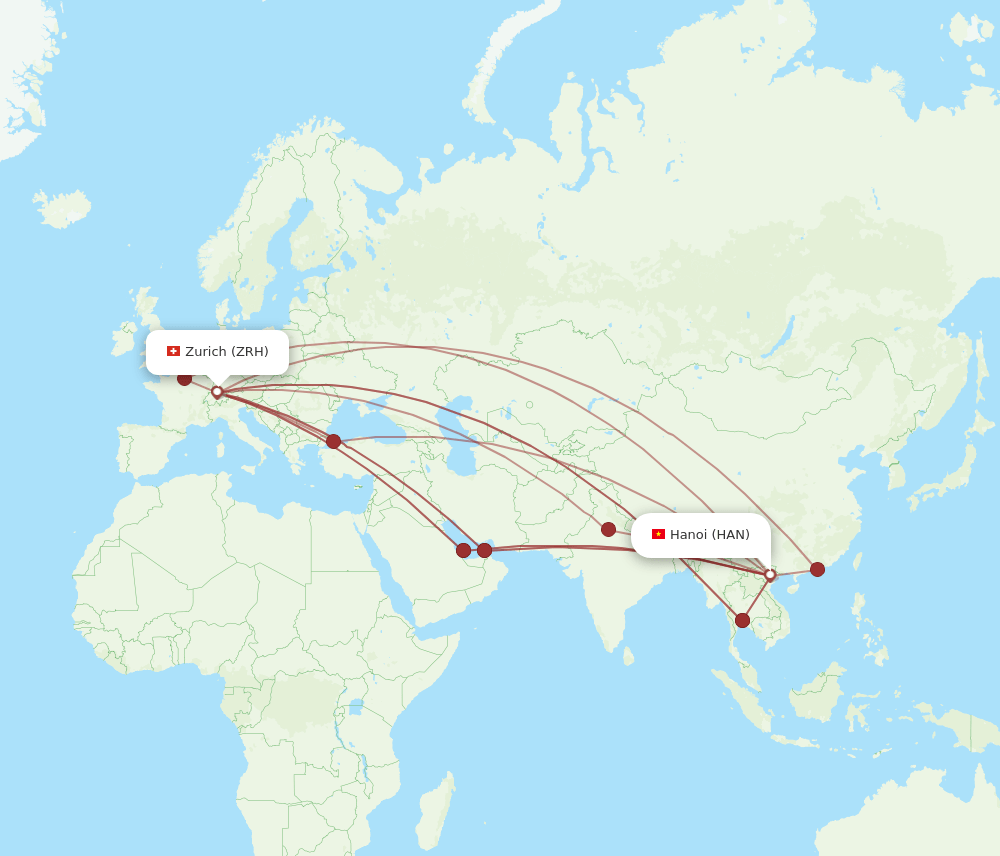 HAN-ZRH flight routes