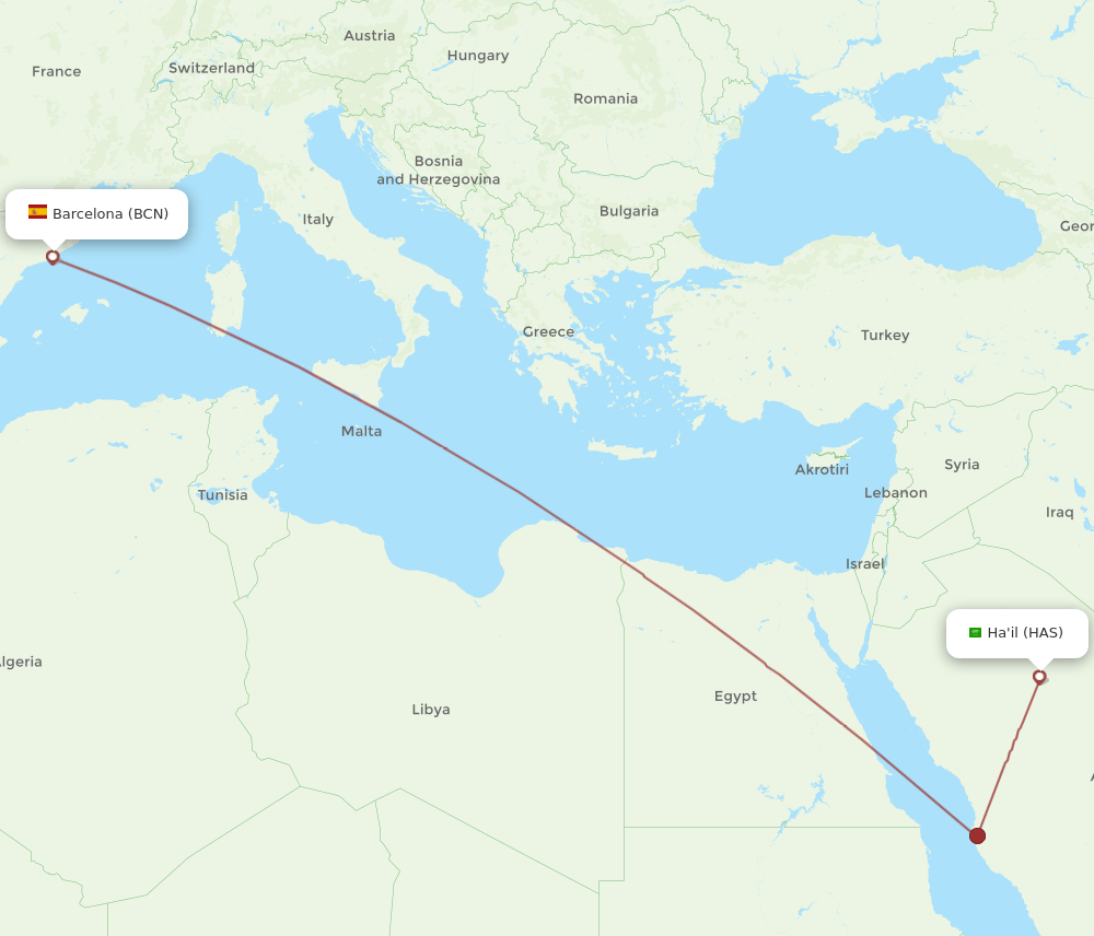 HAS-BCN flight routes