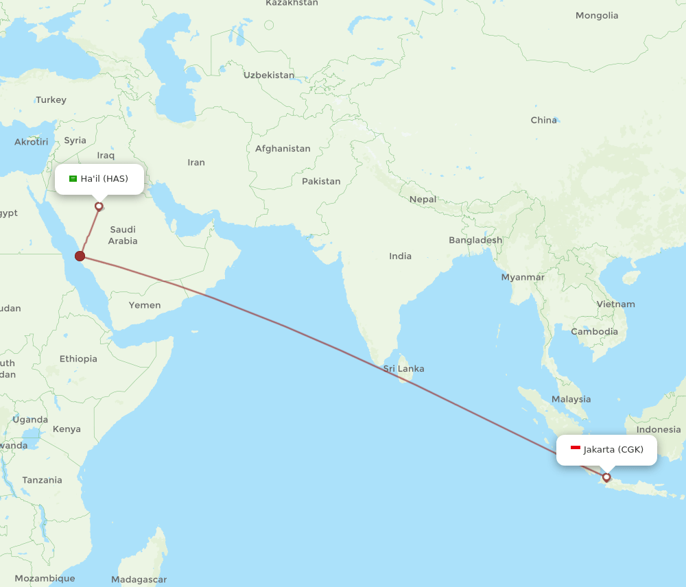 HAS to CGK flights and routes map