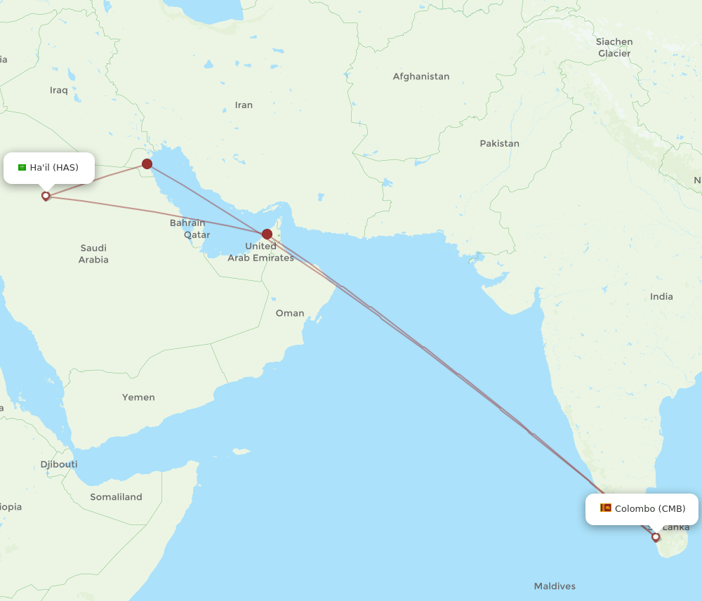 HAS to CMB flights and routes map