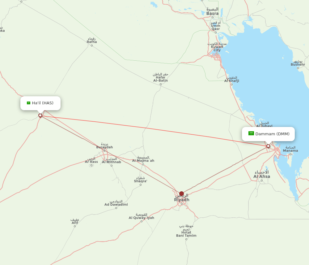 HAS to DMM flights and routes map