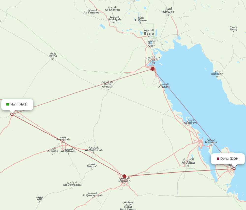 HAS to DOH flights and routes map