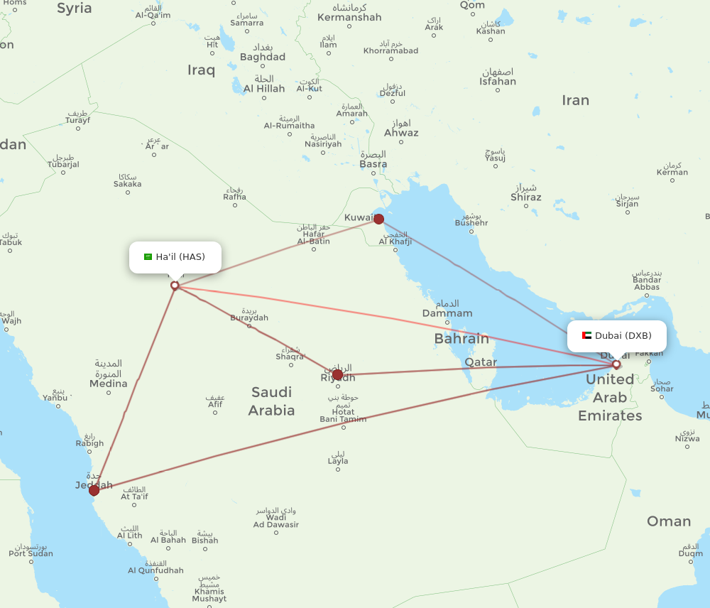 HAS to DXB flights and routes map