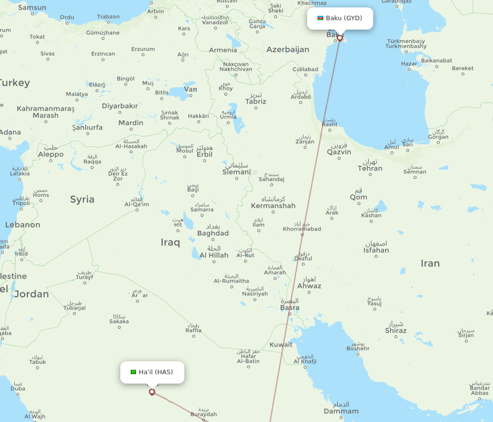 HAS to GYD flights and routes map