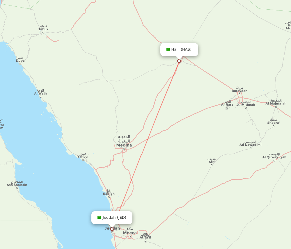 Hail - Jeddah route map and flight paths
