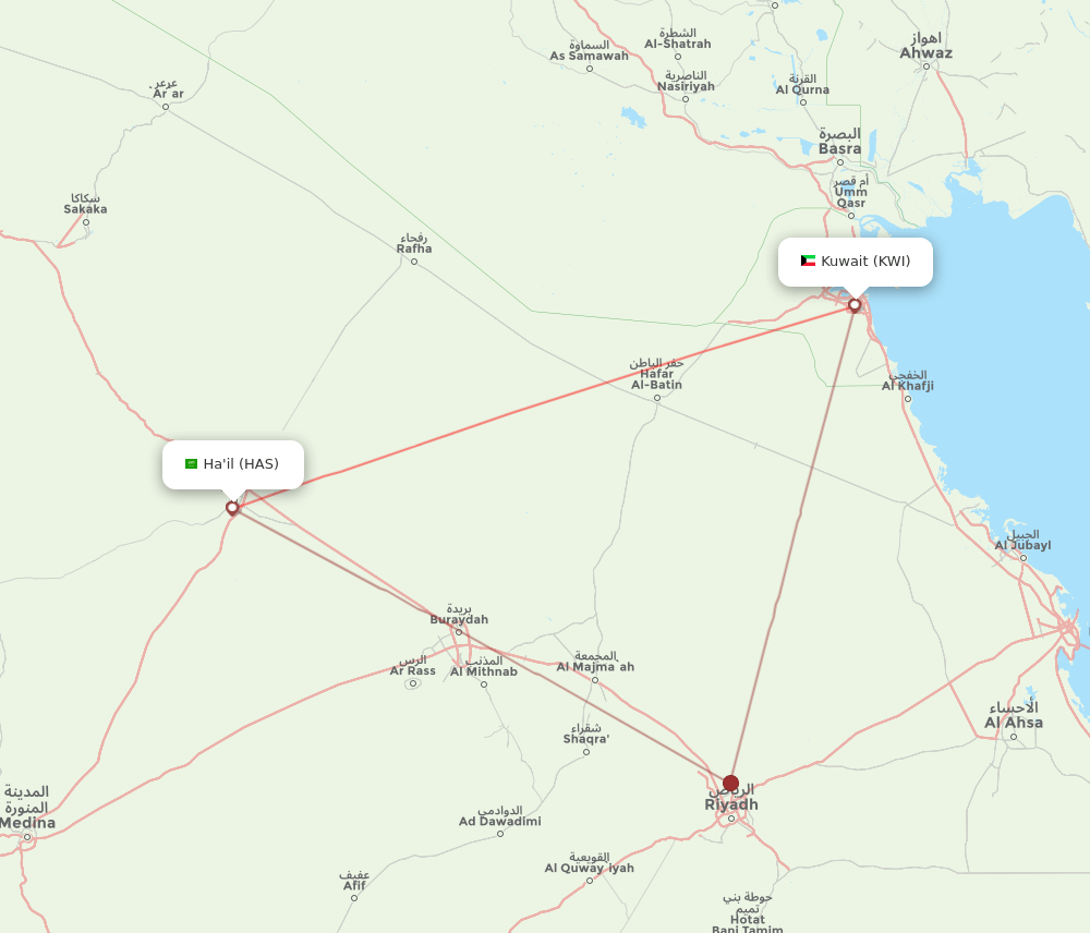 HAS-KWI flight routes