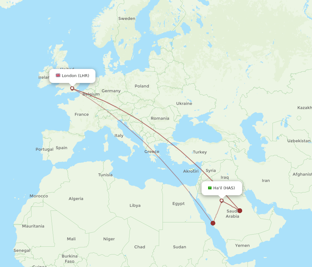 HAS-LHR flight routes