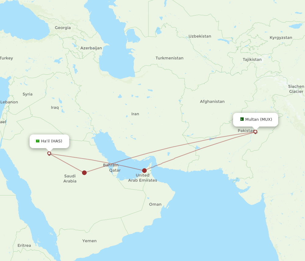 HAS to MUX flights and routes map