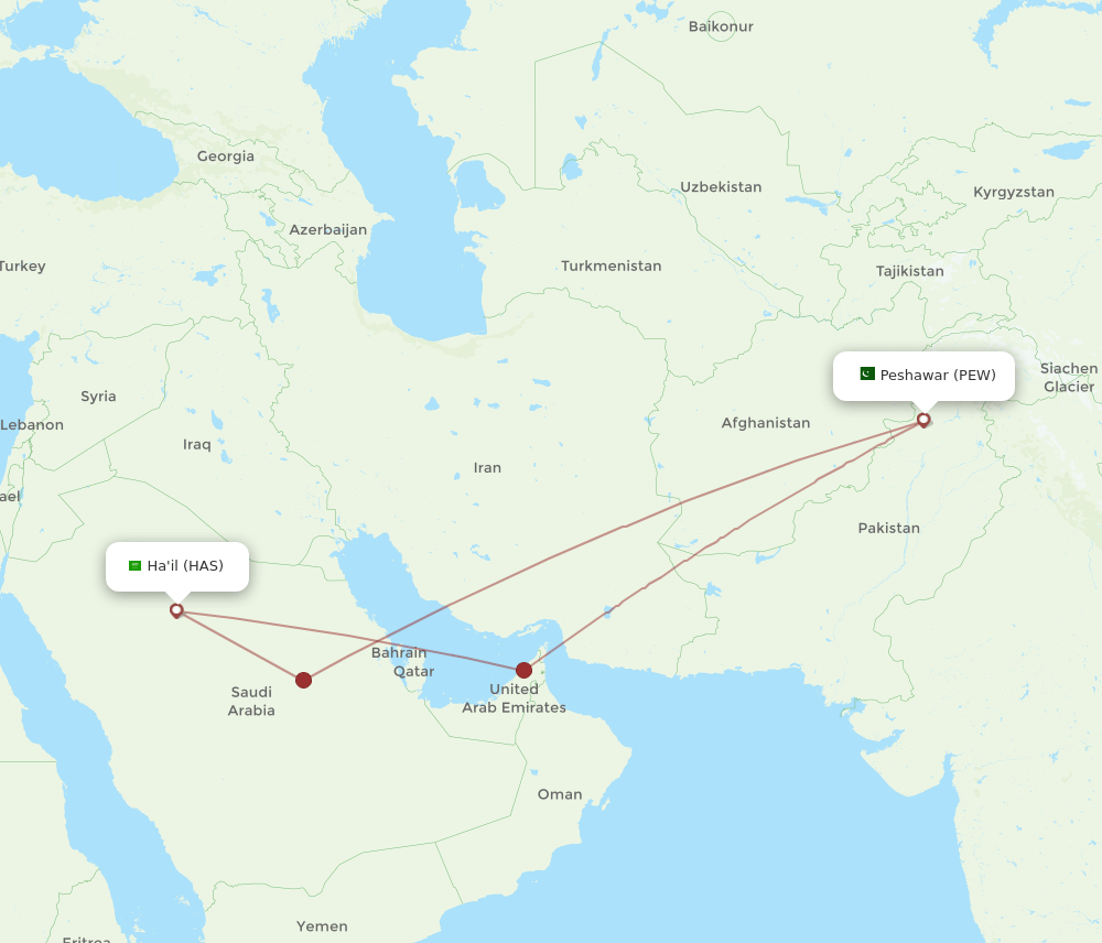 HAS-PEW flight routes