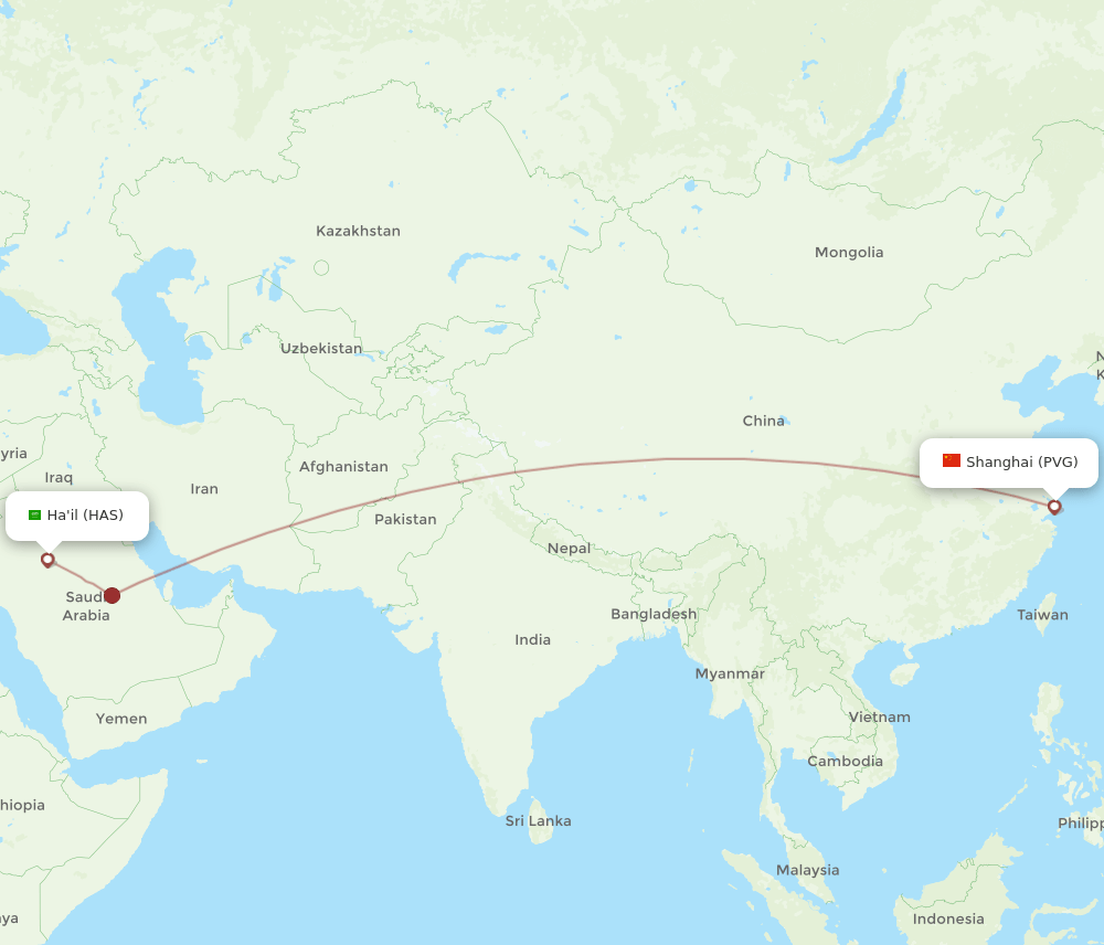 Hail - Shanghai route map and flight paths
