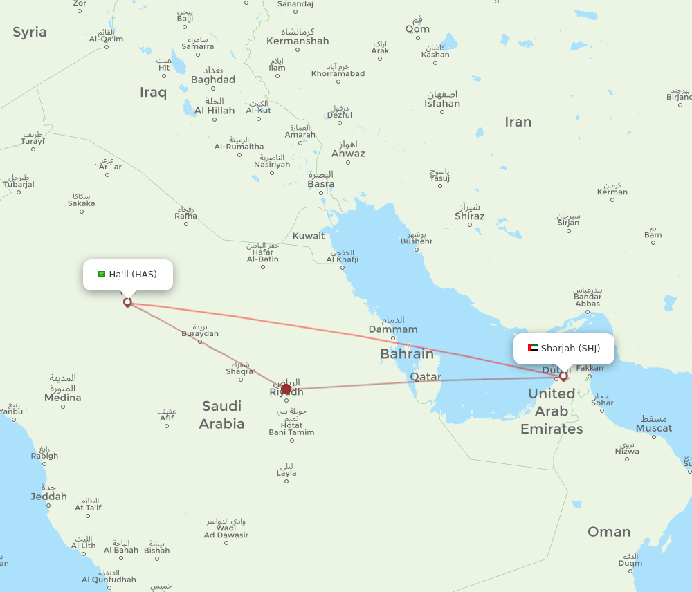 Hail - Sharjah route map and flight paths