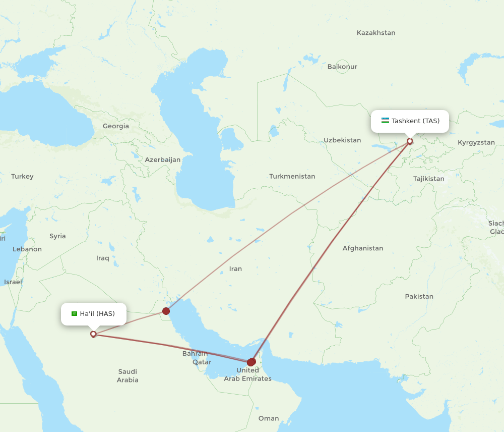 HAS to TAS flights and routes map
