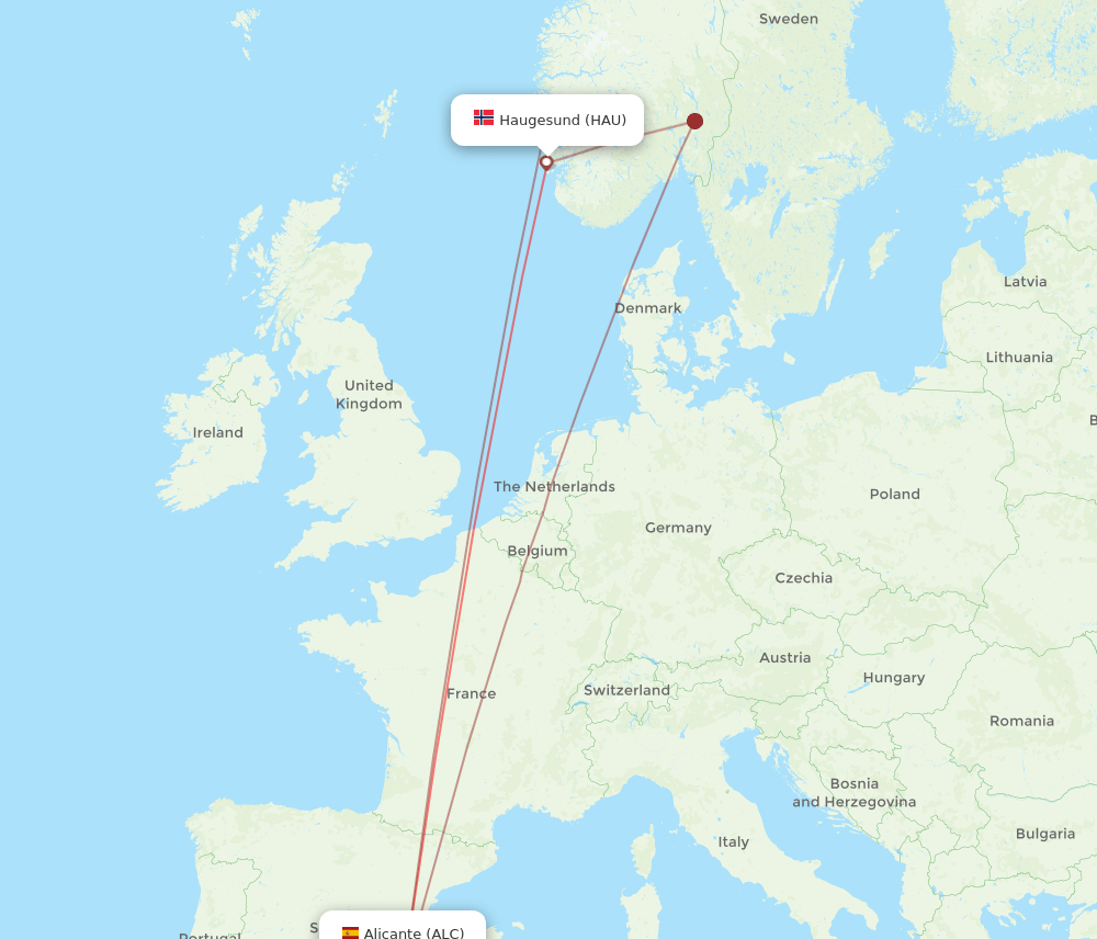 HAU-ALC flight routes
