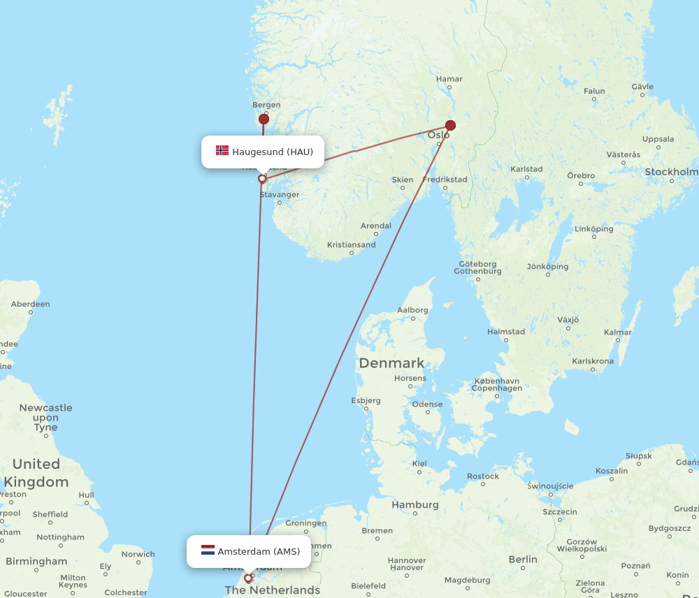 HAU to AMS flights and routes map