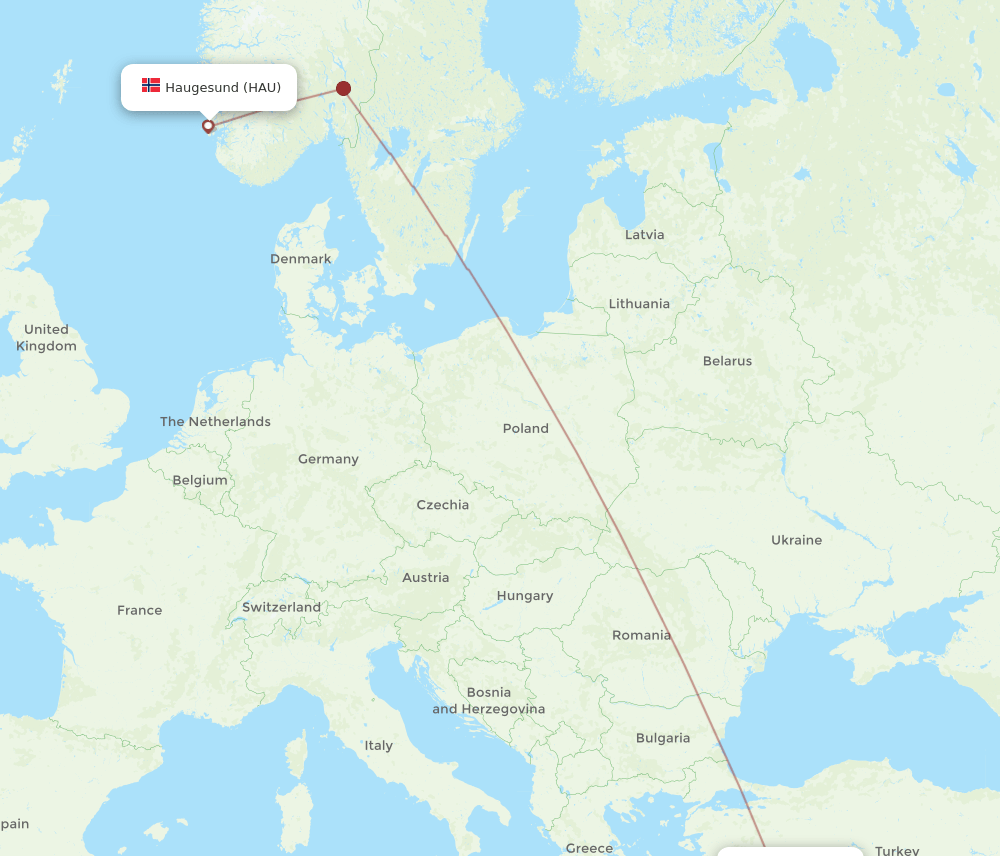 HAU to AYT flights and routes map