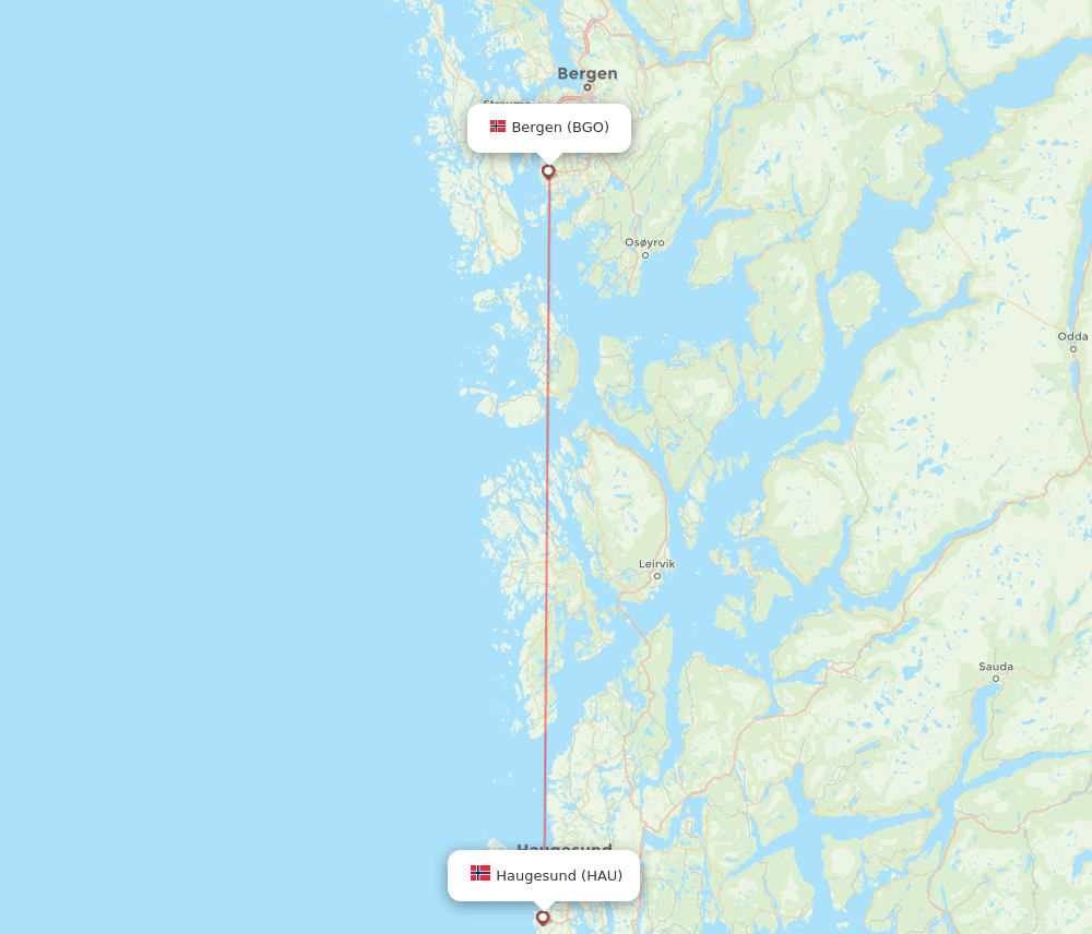 Haugesund - Bergen route map and flight paths