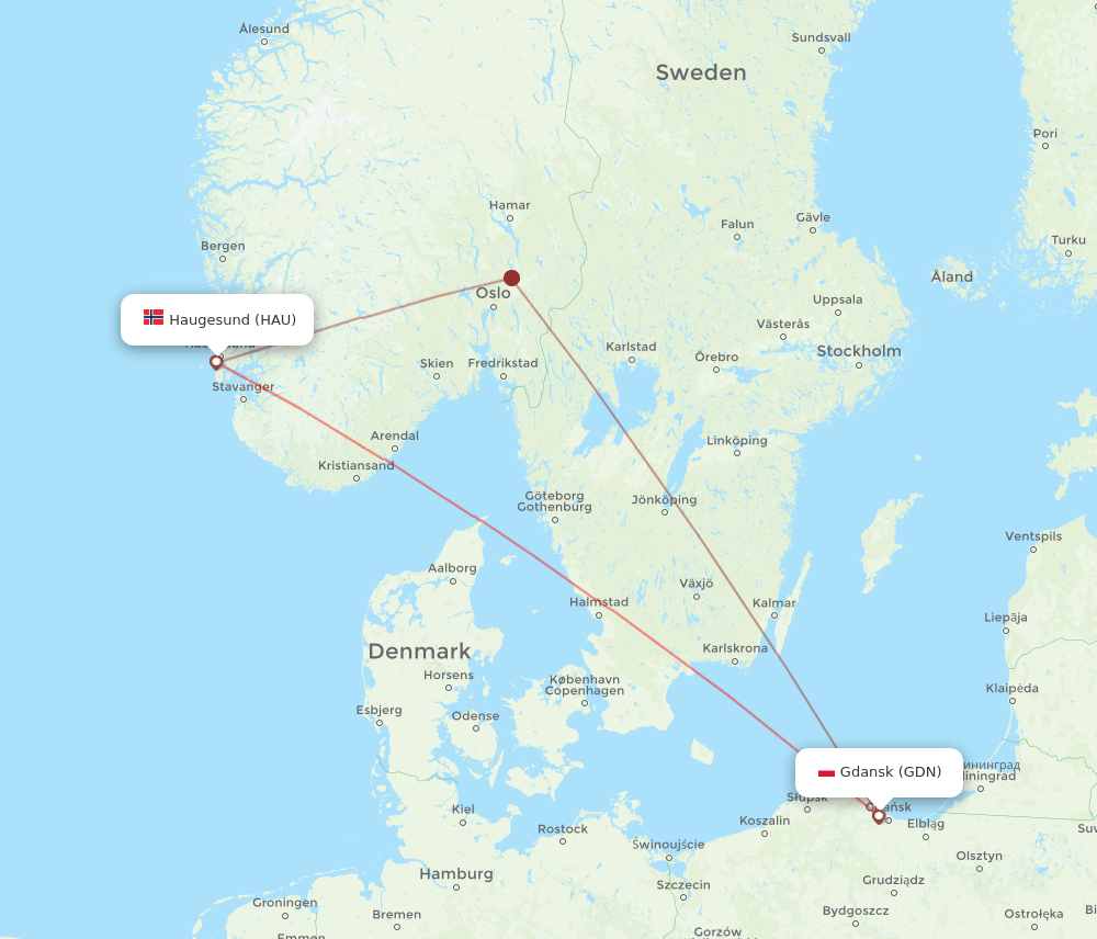 HAU-GDN flight routes